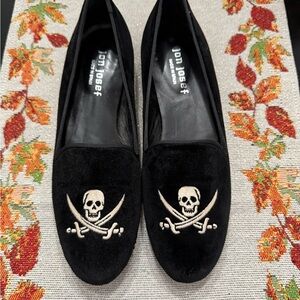 Jon Josef Black Skull Embroidered Loafers